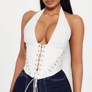 NEW White Halter Lace-Up Corsage Top